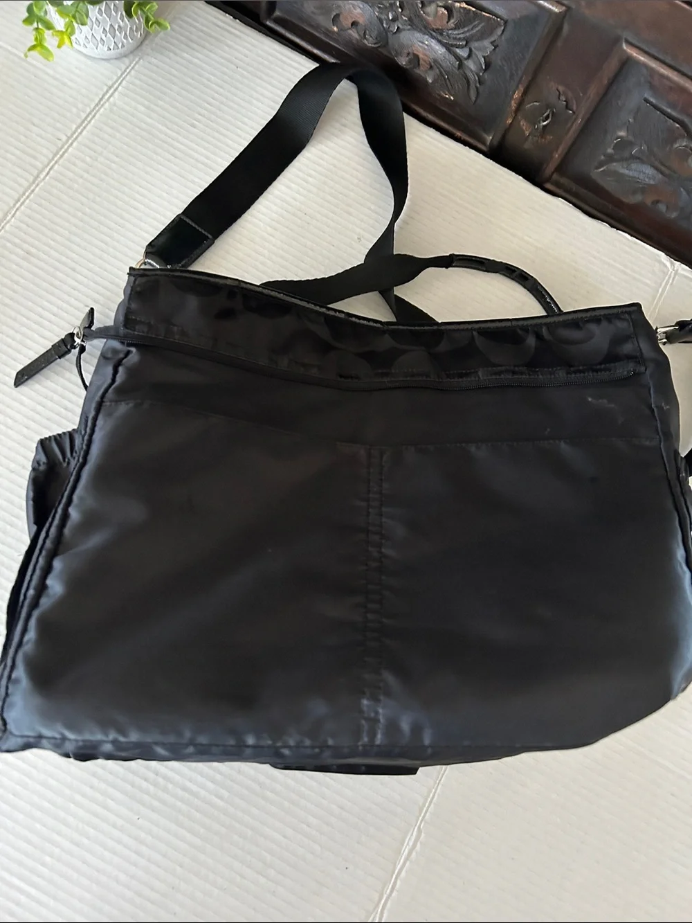 Coach Black Signature Nylon Messenger Bag with Changing Pad